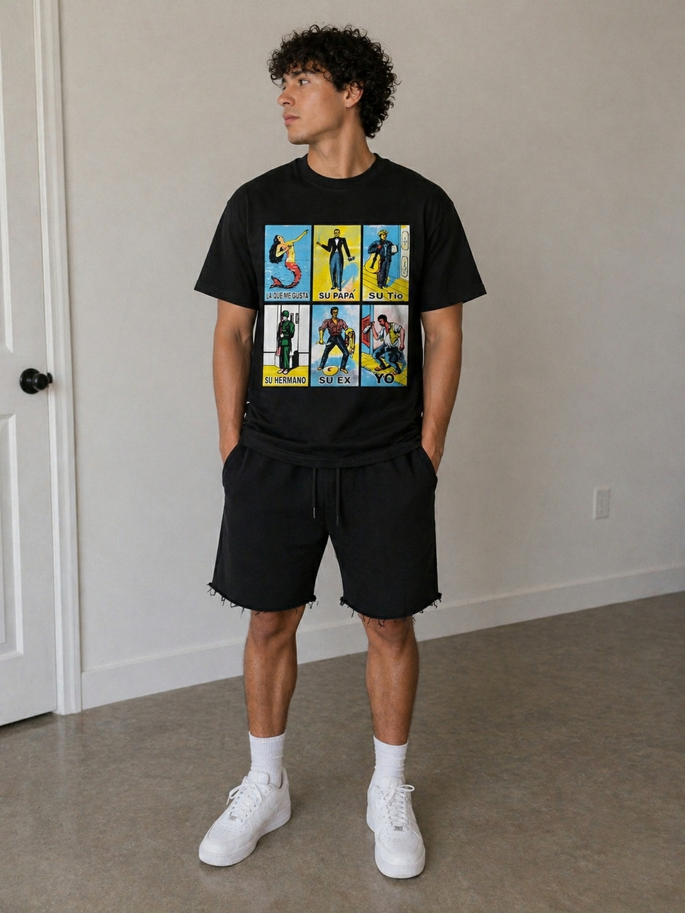 Men's Black Athletic Drawstring Shorts with Frayed Hem Detail